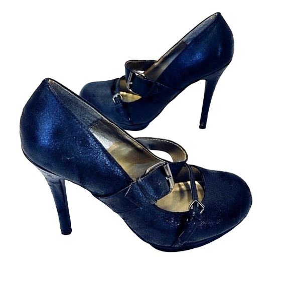 Sarah Jayne Double Buckle Mary Jane High Heel Pumps Faux Leather Black Womens 8 - Picture 4 of 8